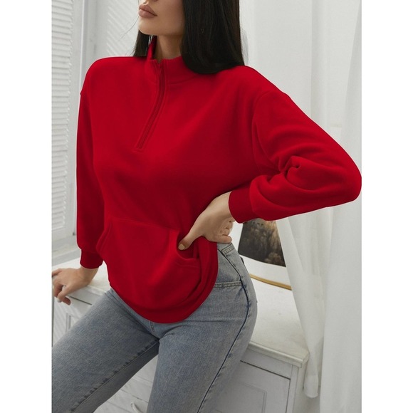 🌟 minimalist Half Zip Kangaroo Pocket Sweatshirt - Picture 5 of 11